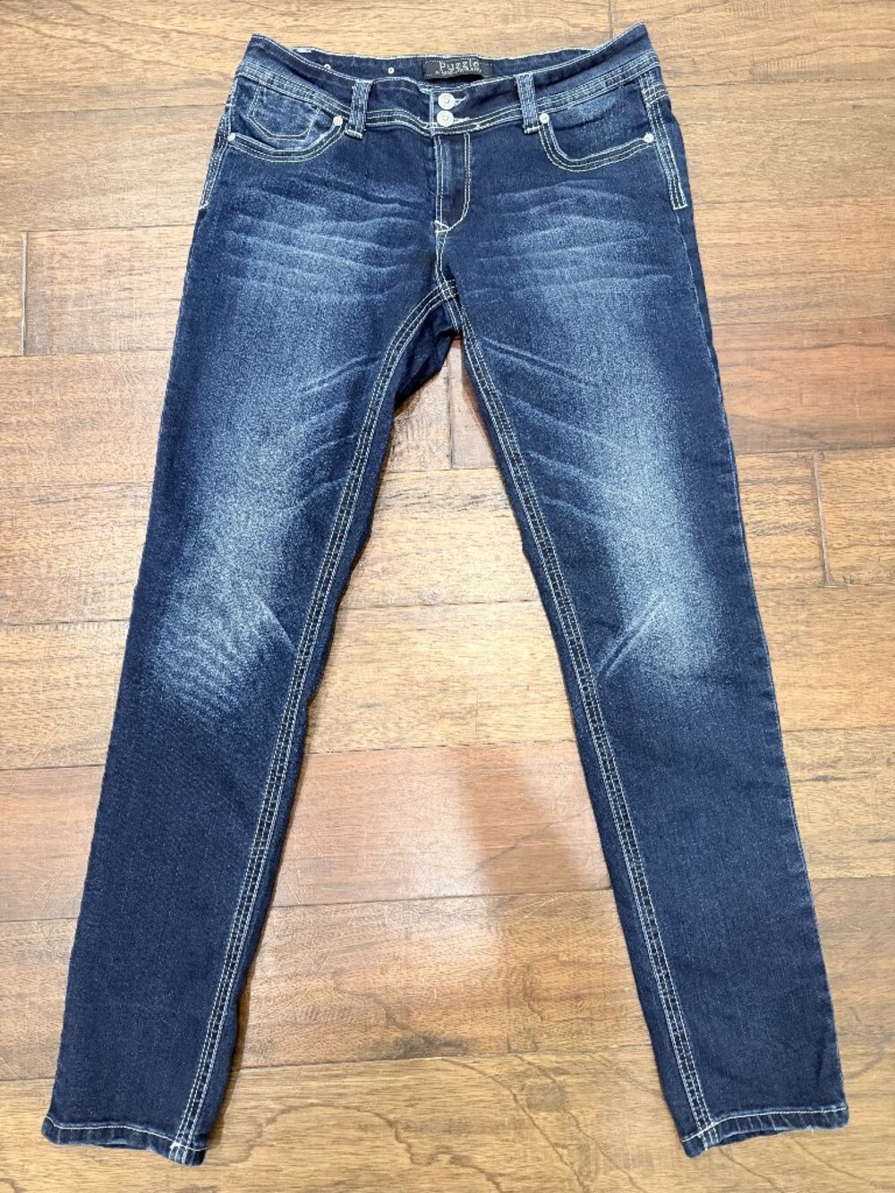 Puzzle Jeans Wear Dark Wash Skinny Jeans Embroidered Pockets Y2K McBling Sz 10